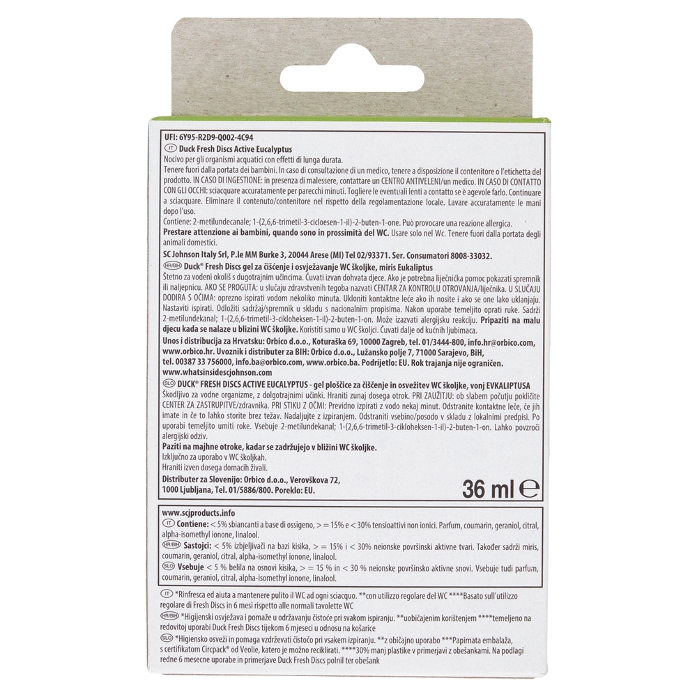 Duck Fresh Discs - Base per Dischi Gel Igienizzanti WC, Fragranza Eucalipto 36ml